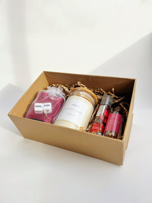 Love Mischief Valentines Box. Massage Candle, Blindfold. 