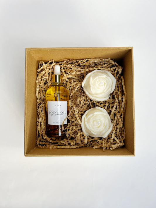 Radiant Glow Gift Set: Body Oil Candle Collection Gift Box